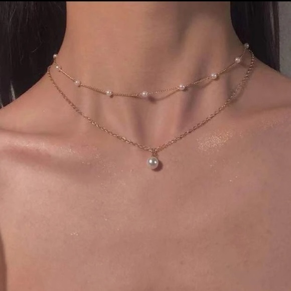 Faux Pearl Layered Necklace Golden - Picture 1 of 7